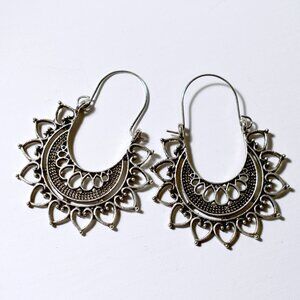 Huge silver metal mandala design dangle earrings